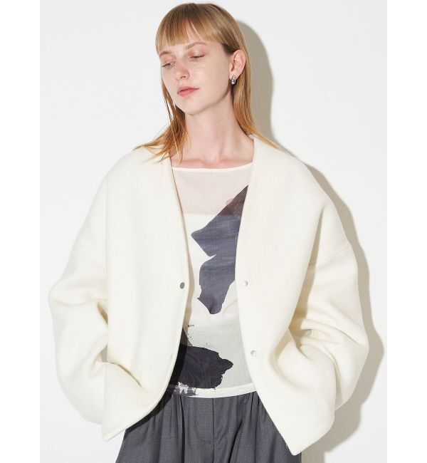 ELENDEEK「FORM SHORT WOOL CT」|ノーカラーコート|オフホワイト