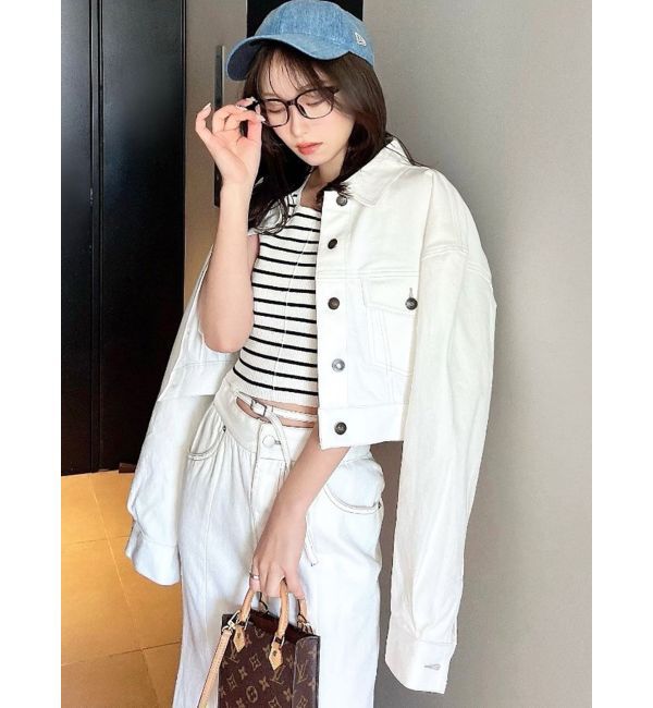 RESEXXY「ステッチデザインショートジャケット」|デニムジャケット|ホワイト