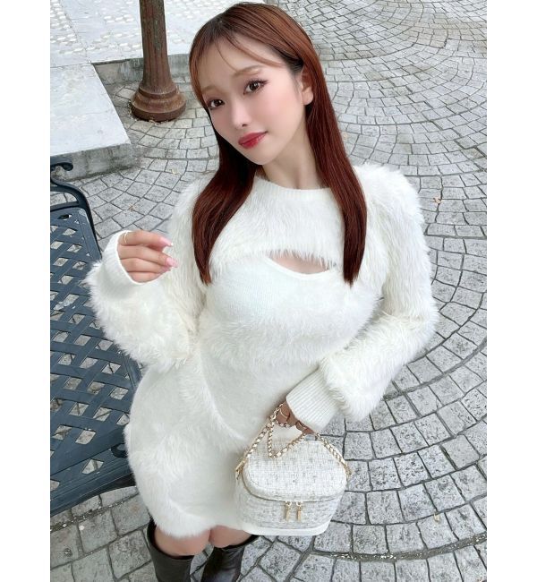 RESEXXY「フェザーニットレイヤードワンピース」|ワンピース|ホワイト