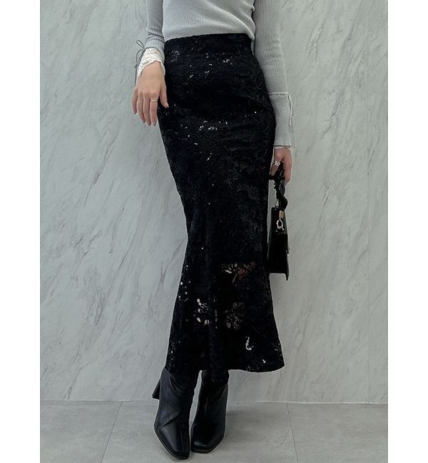dazzlin「スパンコールレースマーメイドスカート」|スカート|ブラック