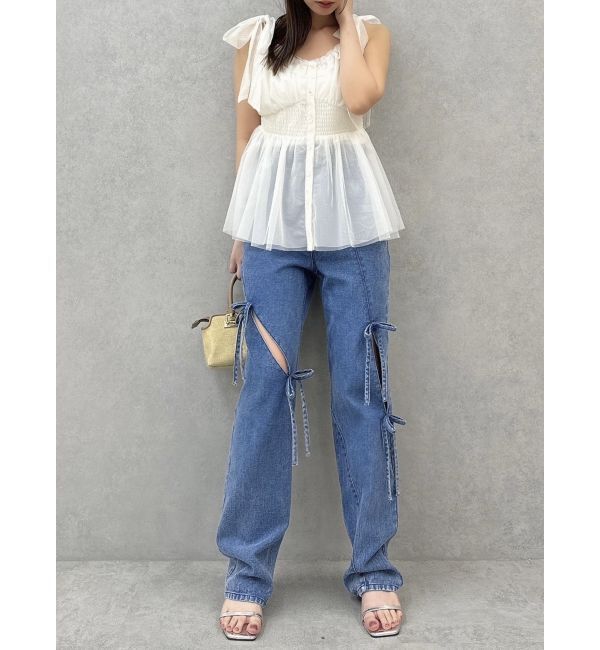 dazzlin「ショルダーリボンチュールペプラムビスチェ」|タンクトップ|