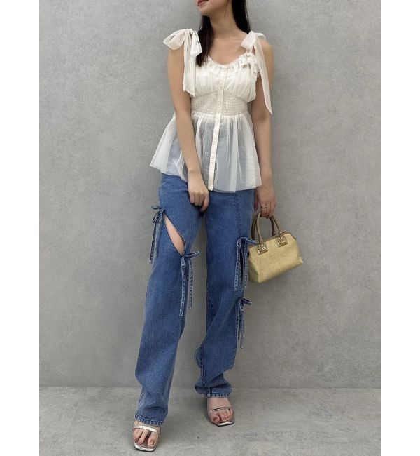 dazzlin「ショルダーリボンチュールペプラムビスチェ」|タンクトップ|