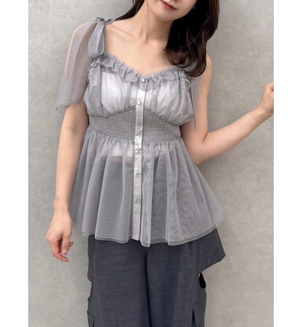 dazzlin「ショルダーリボンチュールペプラムビスチェ」|タンクトップ|グレー
