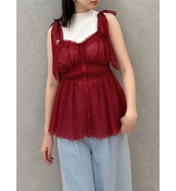 dazzlin「ショルダーリボンチュールペプラムビスチェ」|タンクトップ|レッド