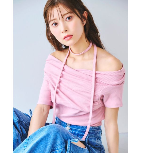 dazzlin「チョーカー付きオフショルドレープカットプルオーバー」|Tシャツ・カットソー|