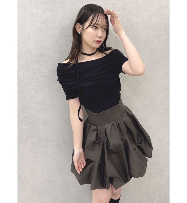 dazzlin「チョーカー付きオフショルドレープカットプルオーバー」|Tシャツ・カットソー|