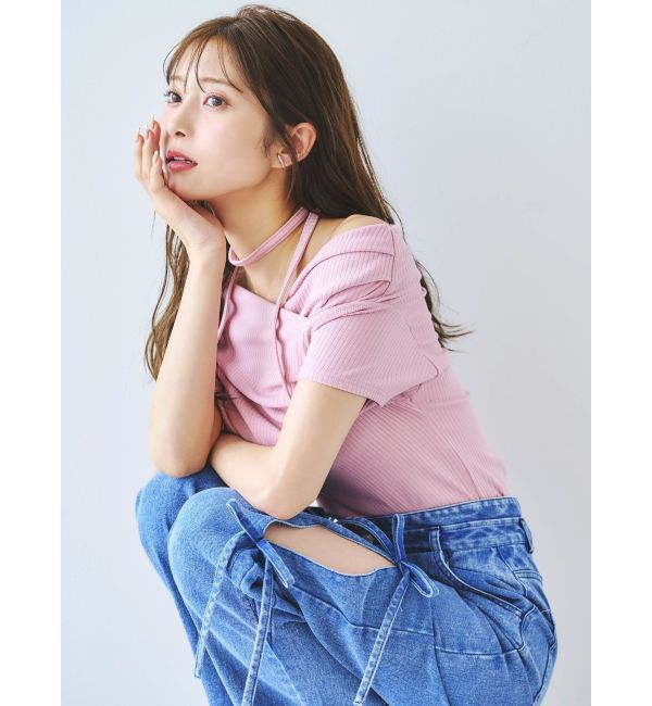 dazzlin「チョーカー付きオフショルドレープカットプルオーバー」|Tシャツ・カットソー|