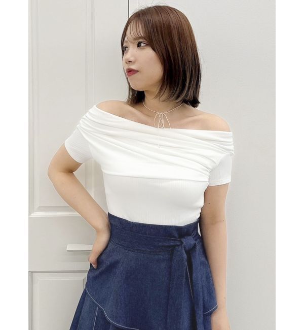 dazzlin「チョーカー付きオフショルドレープカットプルオーバー」|Tシャツ・カットソー|