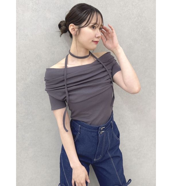 dazzlin「チョーカー付きオフショルドレープカットプルオーバー」|Tシャツ・カットソー|