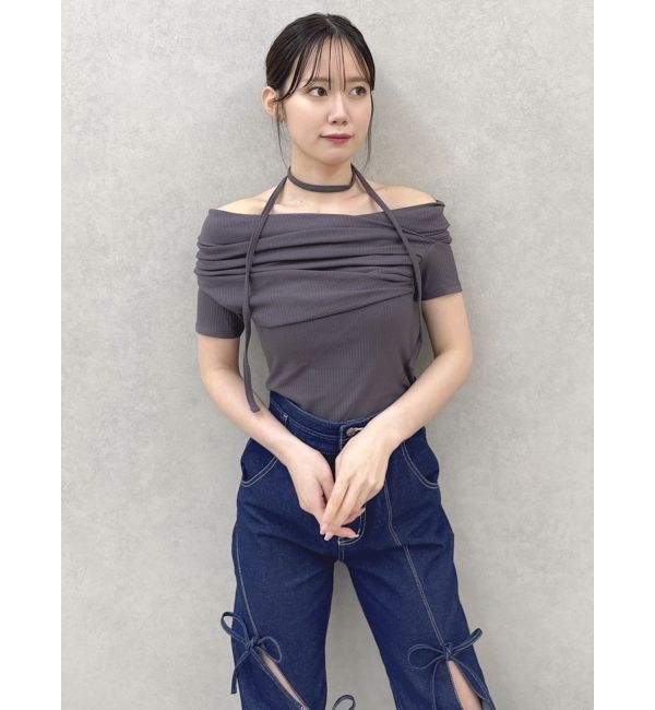 dazzlin「チョーカー付きオフショルドレープカットプルオーバー」|Tシャツ・カットソー|