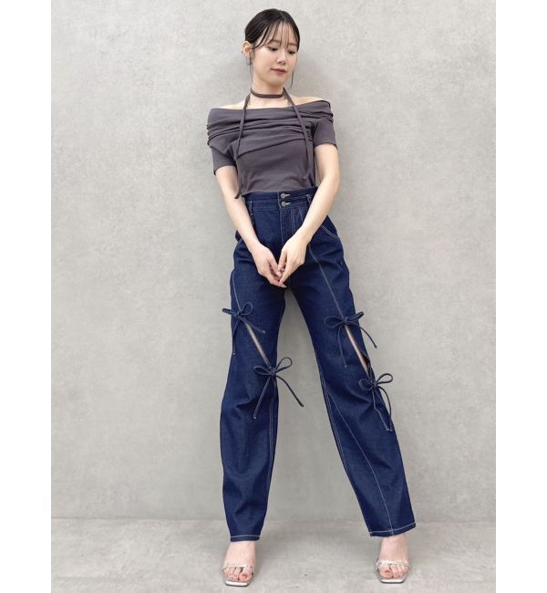 dazzlin「チョーカー付きオフショルドレープカットプルオーバー」|Tシャツ・カットソー|