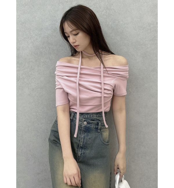 dazzlin「チョーカー付きオフショルドレープカットプルオーバー」|Tシャツ・カットソー|