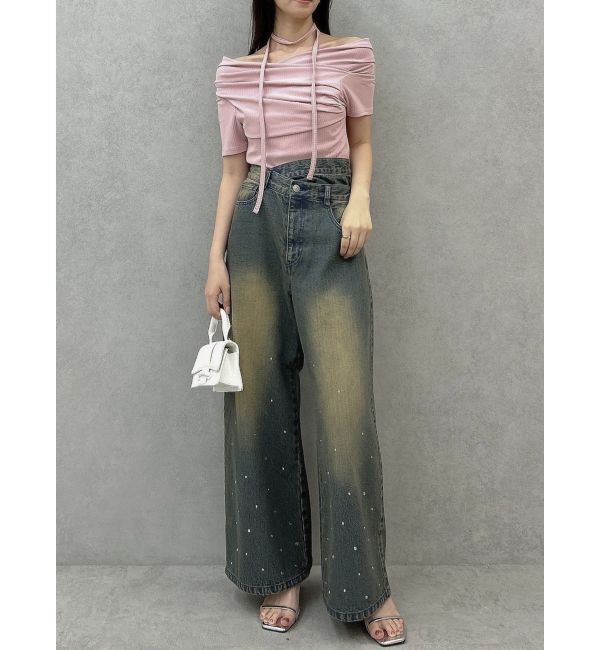 dazzlin「チョーカー付きオフショルドレープカットプルオーバー」|Tシャツ・カットソー|