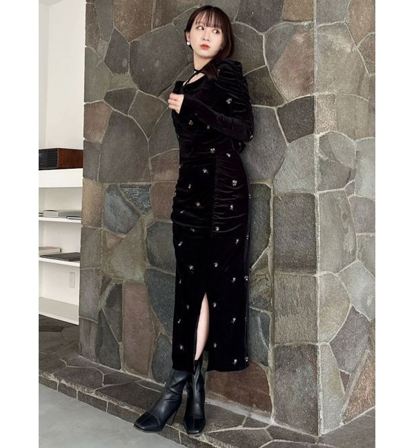 dazzlin「【セットアップ対応】フラワーシシュウベロアスカート」|スカート|