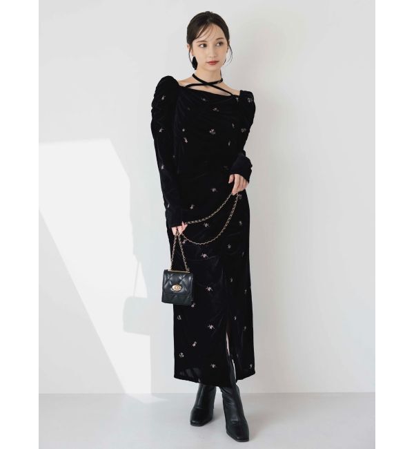 dazzlin「【セットアップ対応】フラワーシシュウベロアスカート」|スカート|