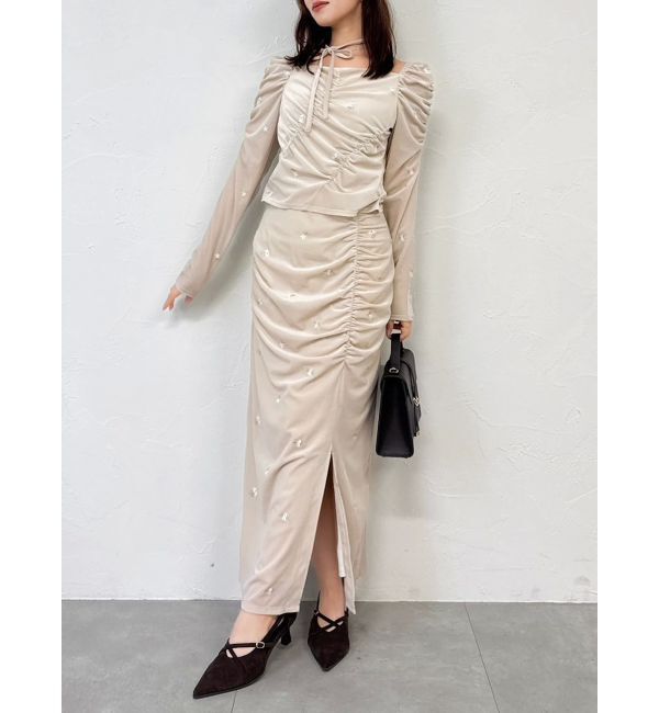 dazzlin「【セットアップ対応】フラワーシシュウベロアスカート」|スカート|