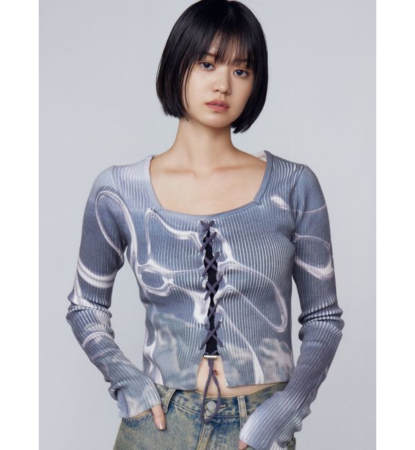 EMODA「レースアッププリントリブニット」|ニット・セーター|