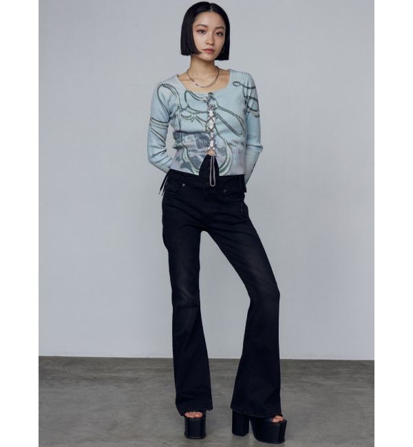 EMODA「レースアッププリントリブニット」|ニット・セーター|