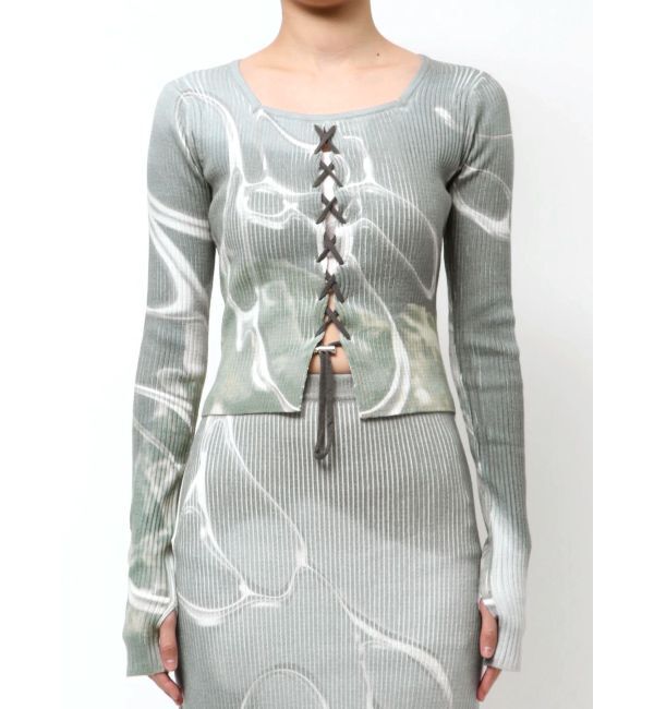 EMODA「レースアッププリントリブニット」|ニット・セーター|