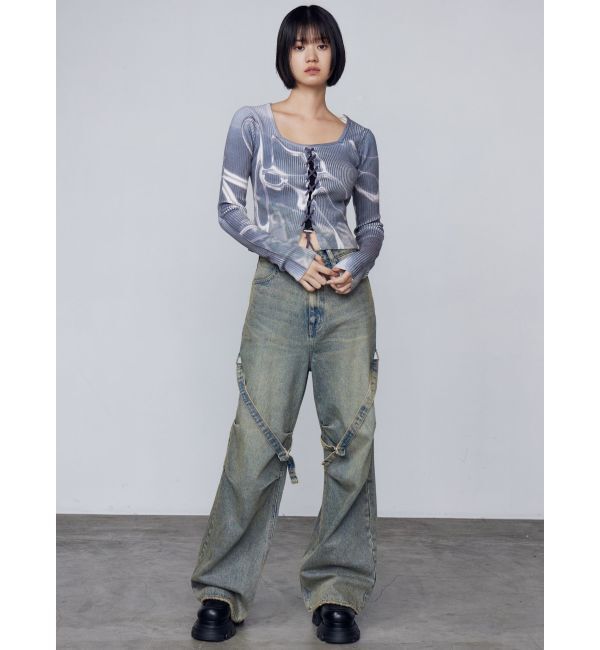 EMODA「レースアッププリントリブニット」|ニット・セーター|