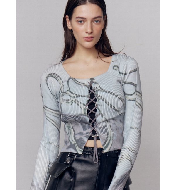 EMODA「レースアッププリントリブニット」|ニット・セーター|ライトミックス