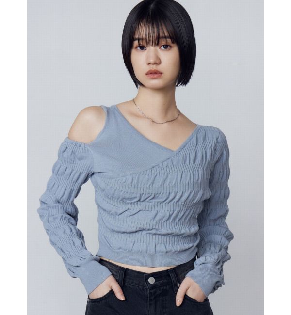 EMODA「アシンメトリークロスニット」|ニット・セーター|ブルー