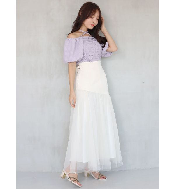 MERCURYDUO「コルセットチュールドッキングフレアスカート」|スカート|