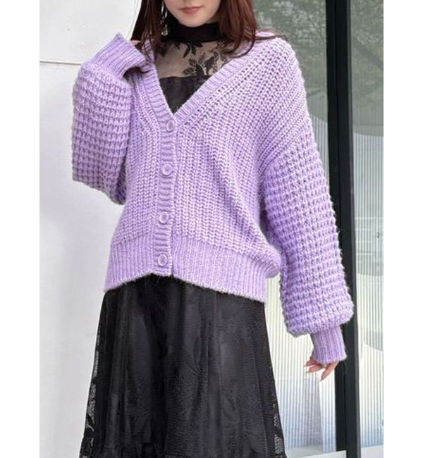 MERCURYDUO「ワッフルオーバーニットカーデ」|カーディガン|パープル