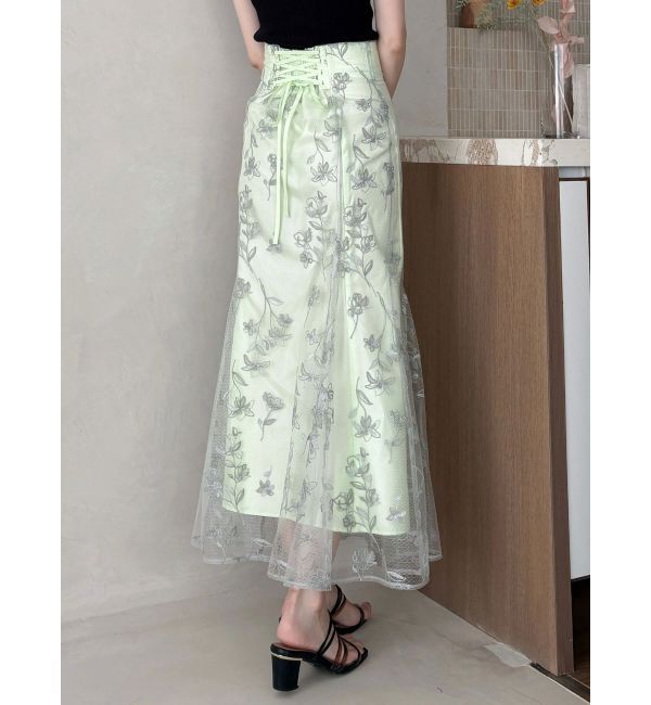 MERCURYDUO「エンブロイダリーマーメイドスカート」|スカート|グリーン