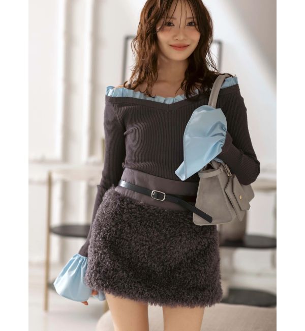 MERCURYDUO「プードルファーライクミニスカート」|スカート|チャコールグレー