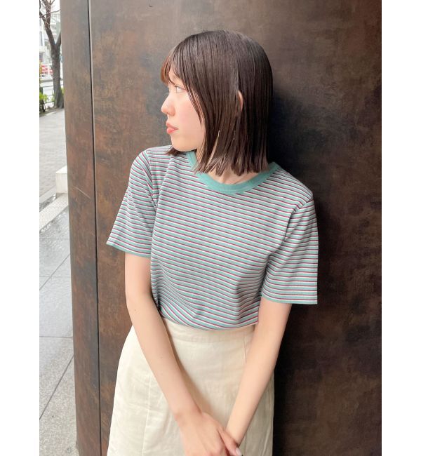 Ungrid「【WEB限定】コンパクトボーダーTee」|Tシャツ・カットソー|グリーン