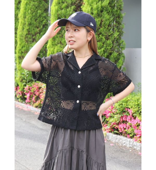 Ungrid「レース開襟シャツ」|シャツ・ブラウス|ブラック