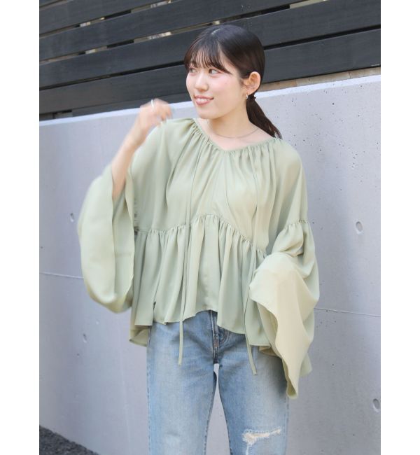 Ungrid「【ルミネ・RC限定】ギャザーボリュームショートブラウス」|シャツ・ブラウス|グリーン