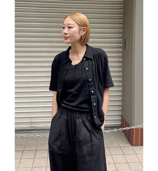 Ungrid「リネン混ハーフスリーブポロカーデ」|カーディガン|