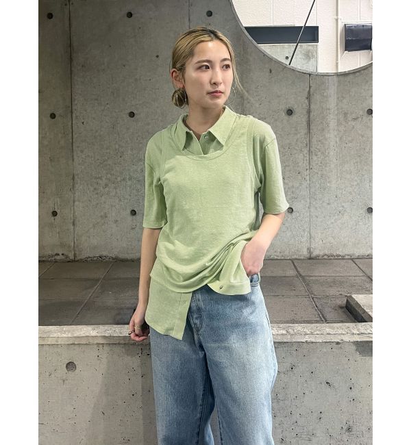 Ungrid「リネン混ハーフスリーブポロカーデ」|カーディガン|