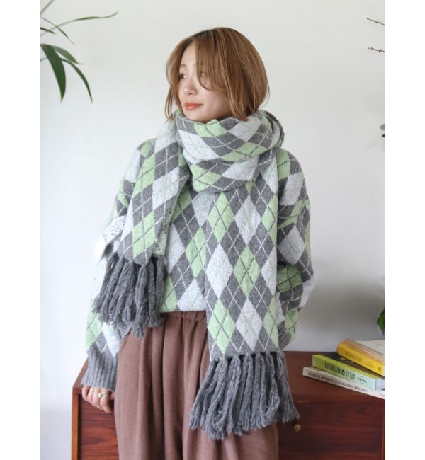 Ungrid「アーガイルルーズニット」|ニット・セーター|チャコールグレー