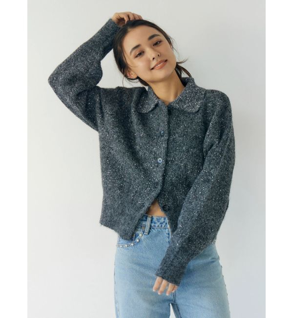 Ungrid「スパンコールポロニットカーディガン」|カーディガン|チャコールグレー