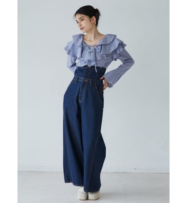 LAGUNAMOON「ハイウエストデニムバギーパンツ」|デニム|