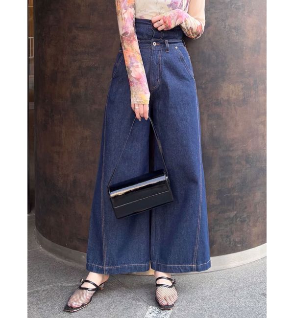 LAGUNAMOON「ハイウエストデニムバギーパンツ」|デニム|ブルー