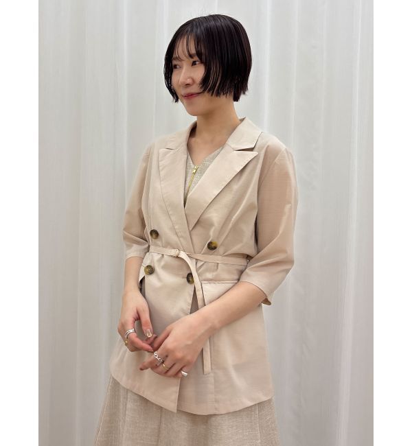 LAGUNAMOON「ベルトセットハーフスリーブジャケット」|テーラードジャケット|ベージュ