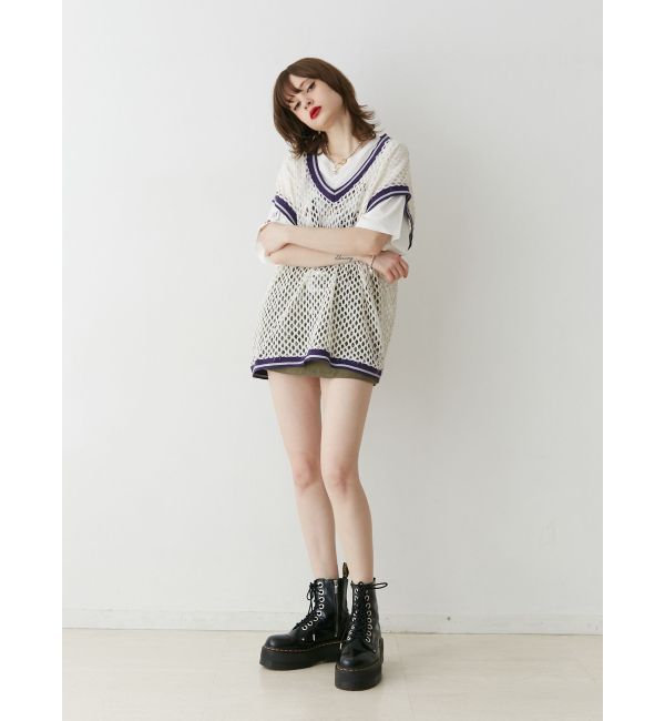 jouetie「Vネックメッシュチュニックベスト」|ベスト・ジレ|