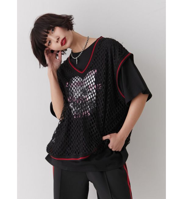 jouetie「Vネックメッシュチュニックベスト」|ベスト・ジレ|