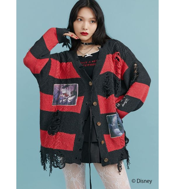 jouetie「【ディズニーコレクション】ダメージルーズニットカーデ」|カーディガン|レッド