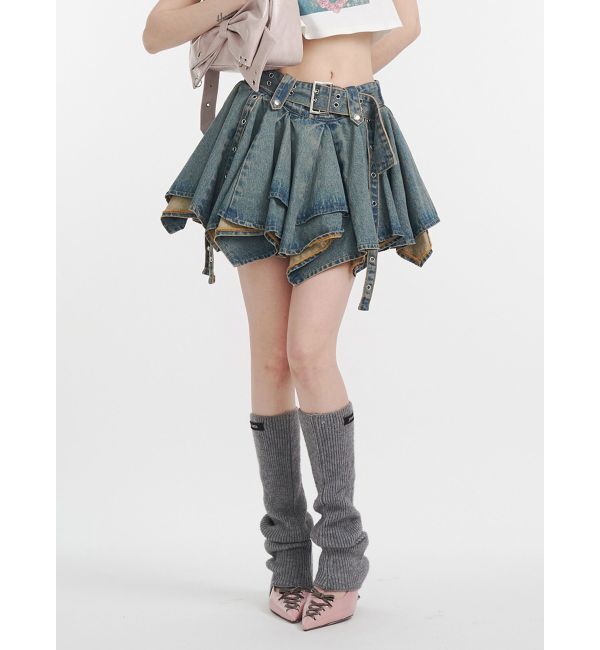 jouetie「アシメヘムデニムミニスカート【セットアップ対応】」|スカート|ブルー