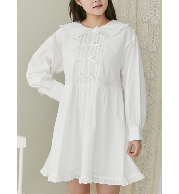 merry jenny「ピンタックリボンミニワンピース」|ワンピース|オフホワイト
