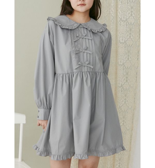 merry jenny「ピンタックリボンミニワンピース」|ワンピース|グレー