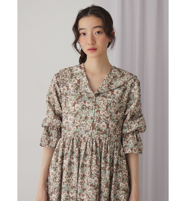 merry jenny「floralセーラーギャザーパフワンピース」|ワンピース|