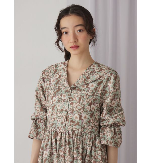 merry jenny「floralセーラーギャザーパフワンピース」|ワンピース|