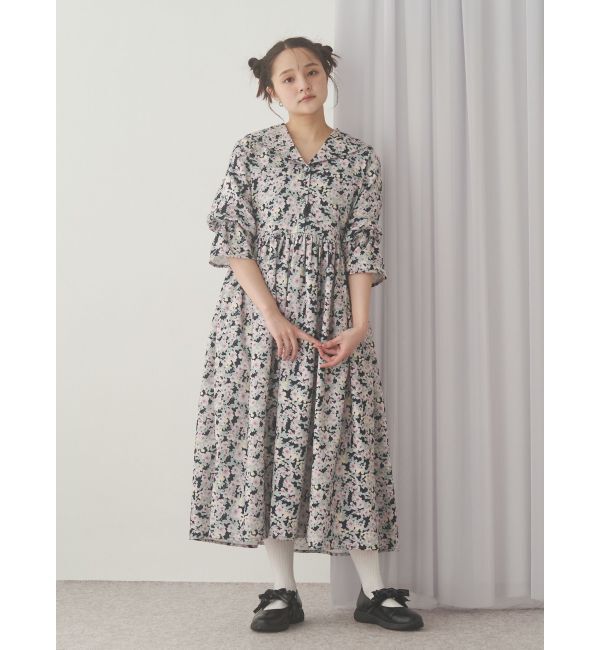 merry jenny「floralセーラーギャザーパフワンピース」|ワンピース|