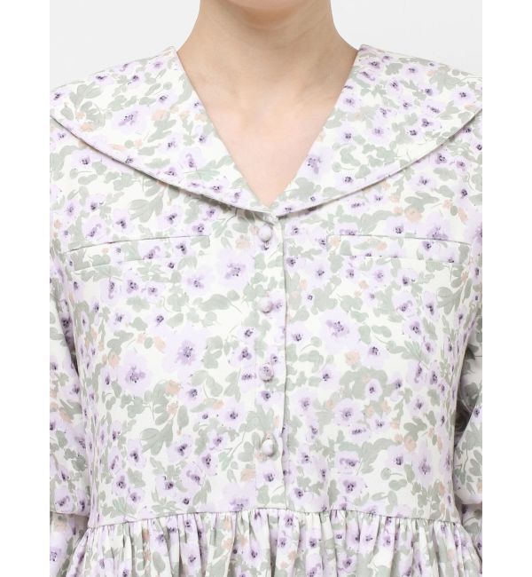 merry jenny「floralセーラーギャザーパフワンピース」|ワンピース|